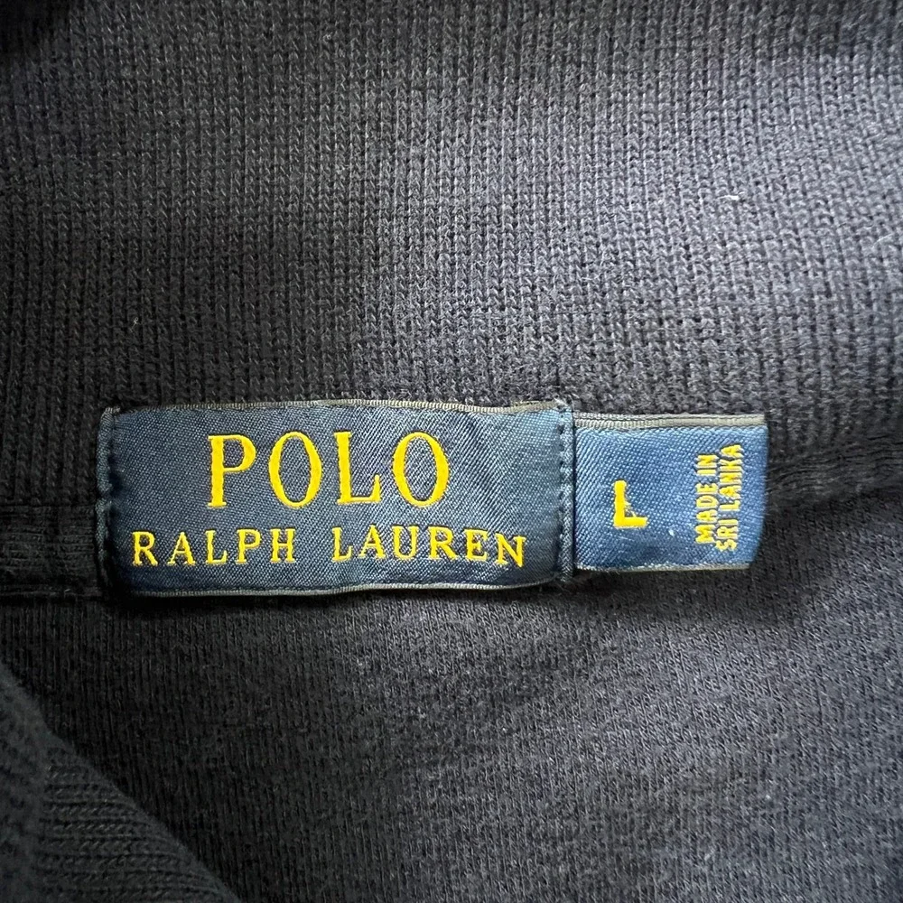 Polo Ralph Lauren Navy Shawl Collar Sweatshirt‎ L 100% Cotton Pullover Red Pony
